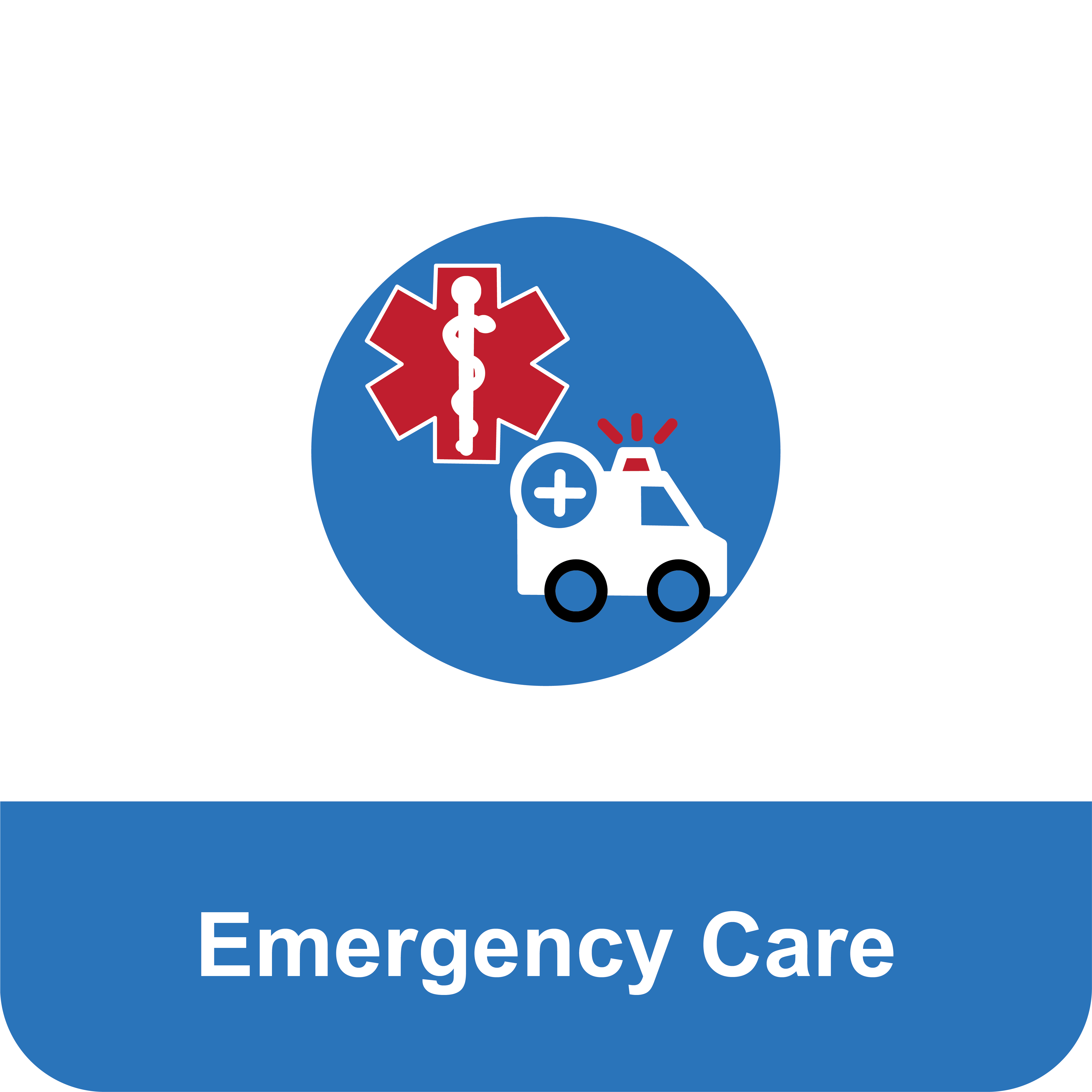 Tile that reads "Emergency Care" under an icon of an ambulance.