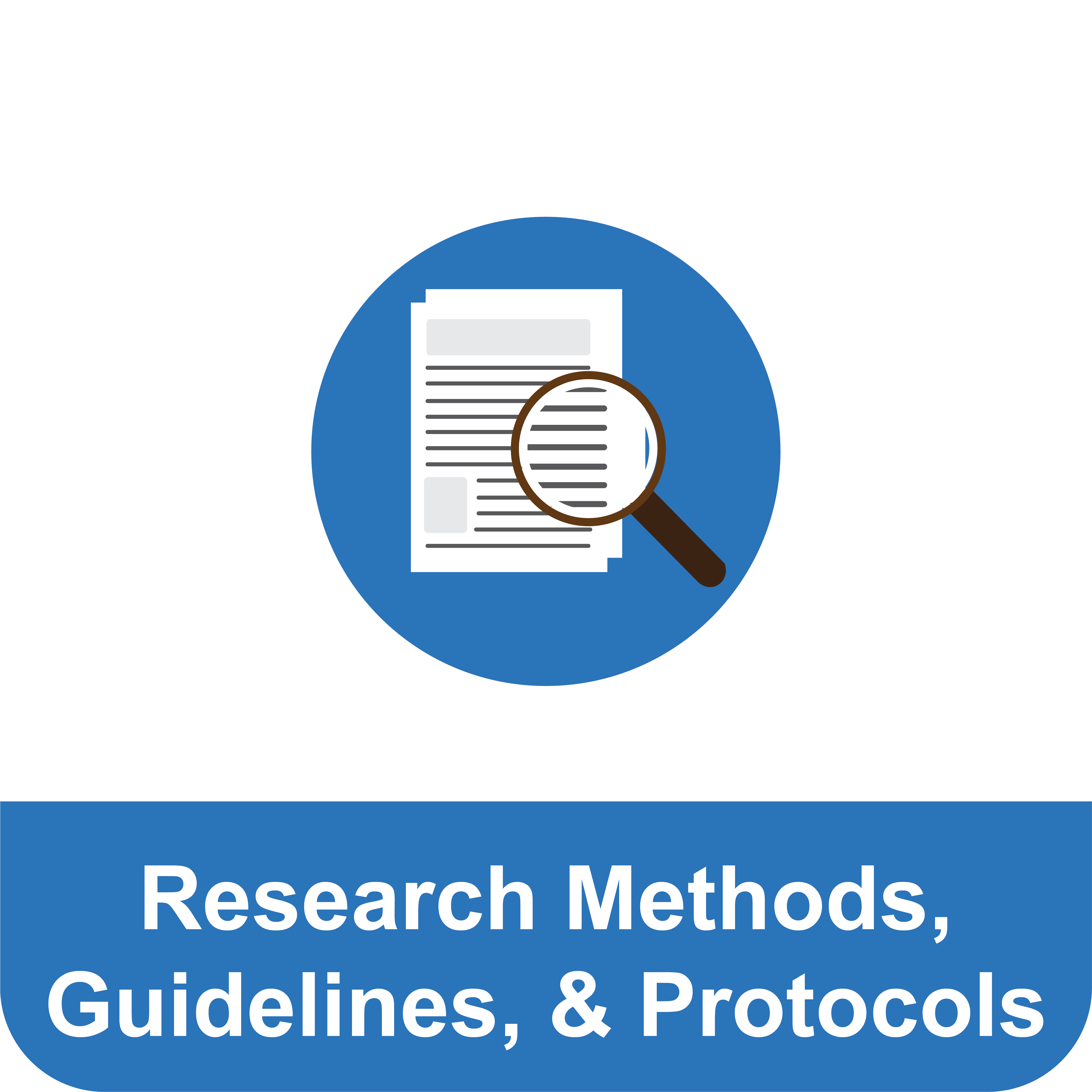 Tile that reads "Research Methods, Guidelines & Protocols" under an icon of a magnifying glass inspecting documents.
