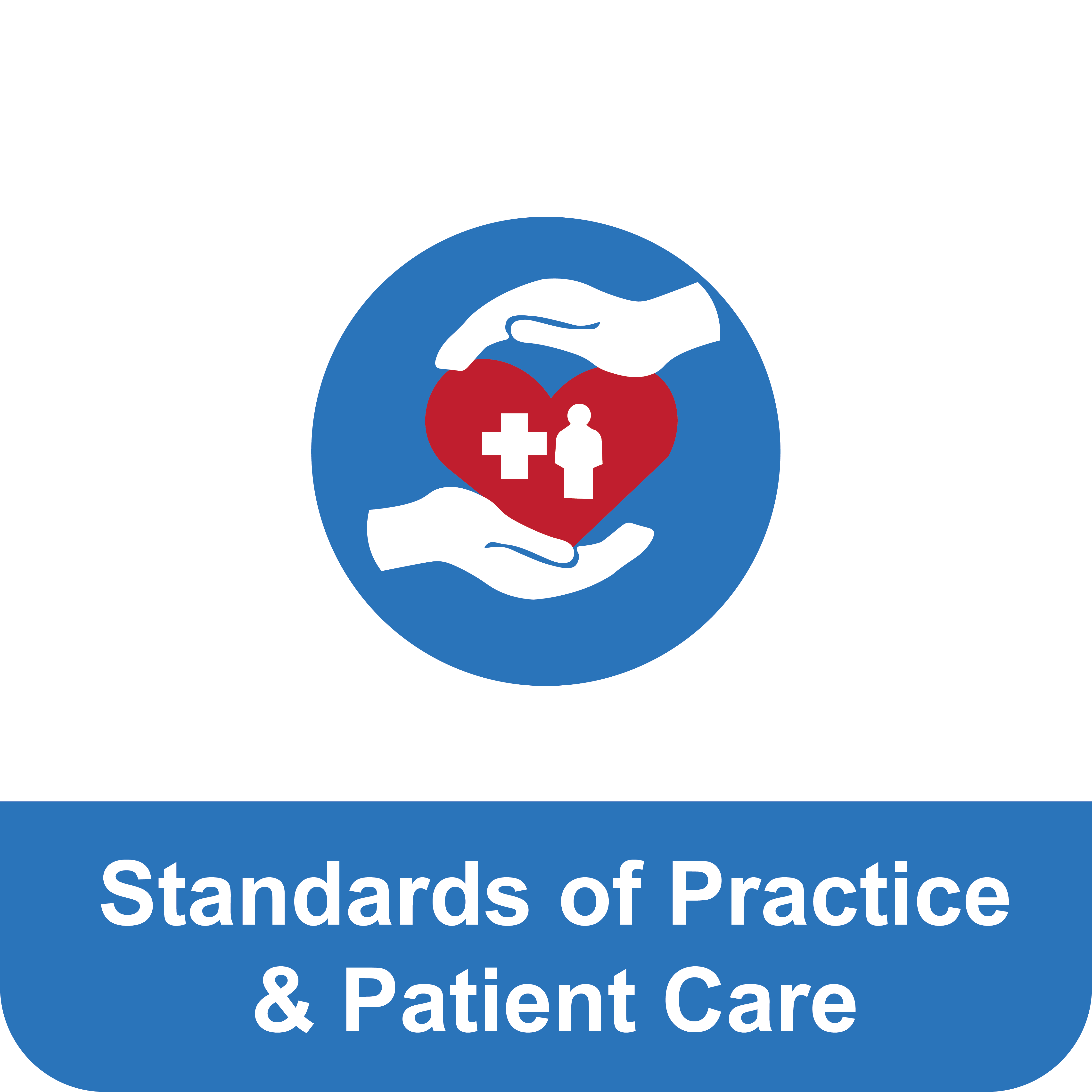 Tile that reads "Standards of Practice & Patient Care" under an icon of two hands holding a heart.