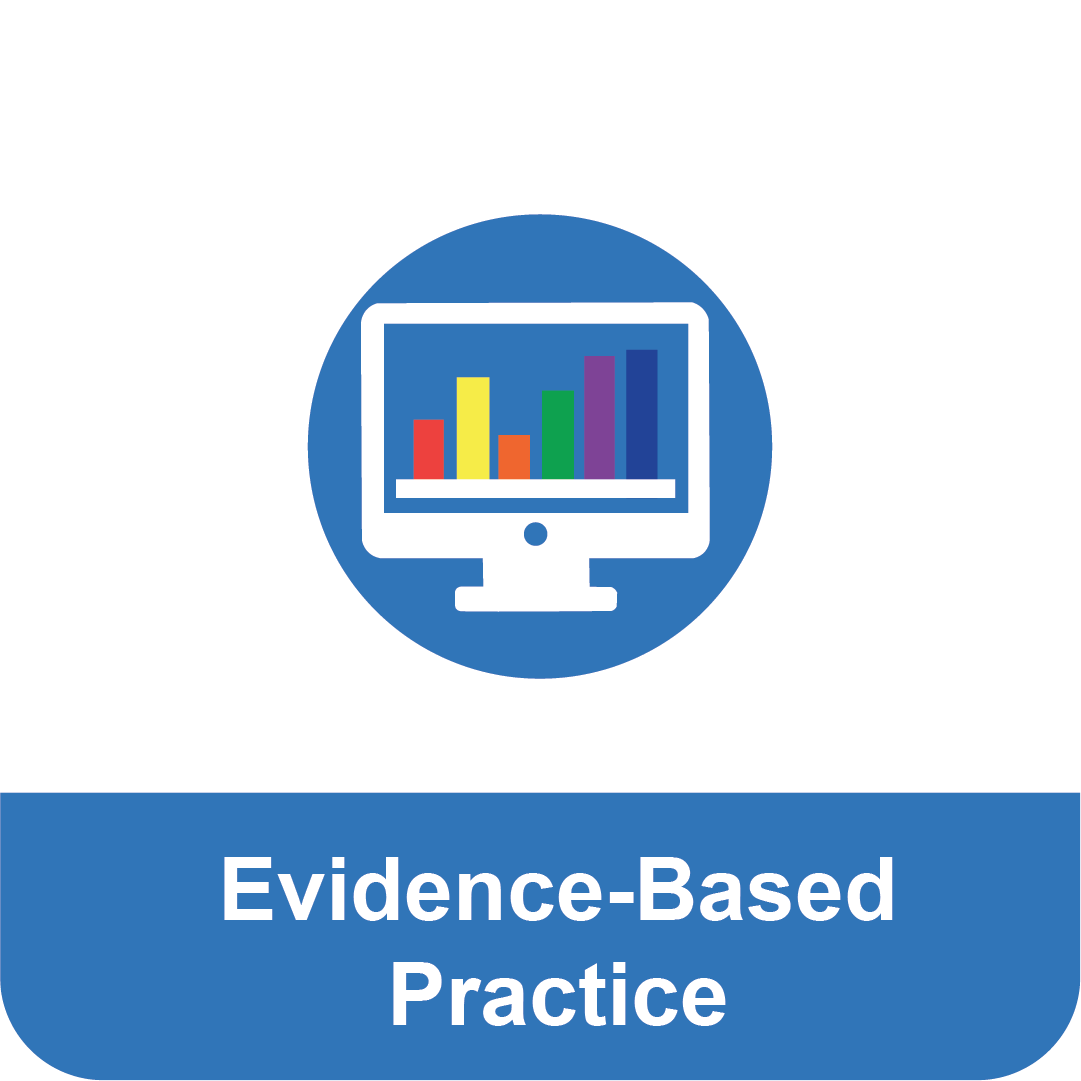 Title that reads "Evidence-Based Practice" under an icon of a computer screen displaying a bar graph.