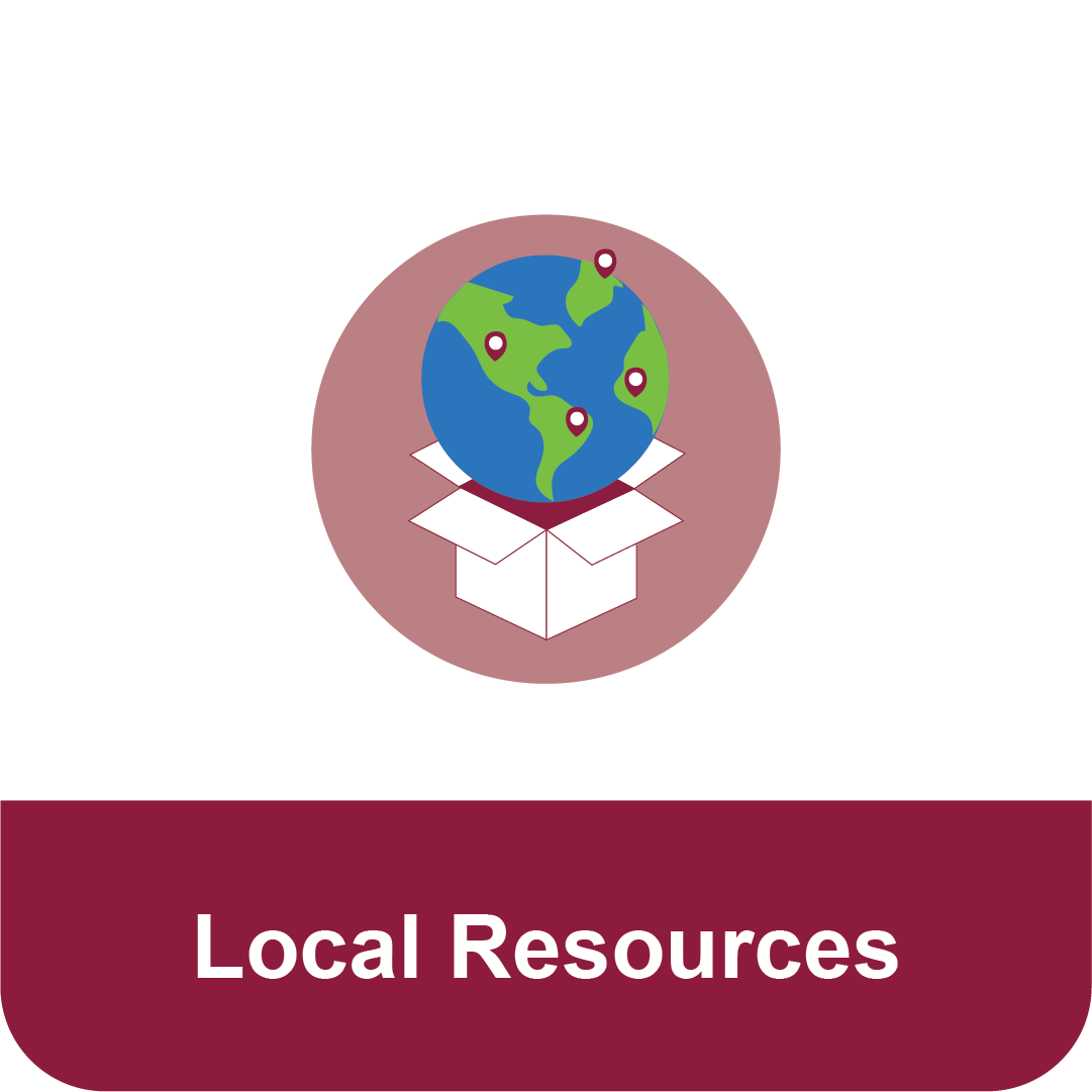 Title that reads "Local Resources" under an icon of a globe emerging from a box.